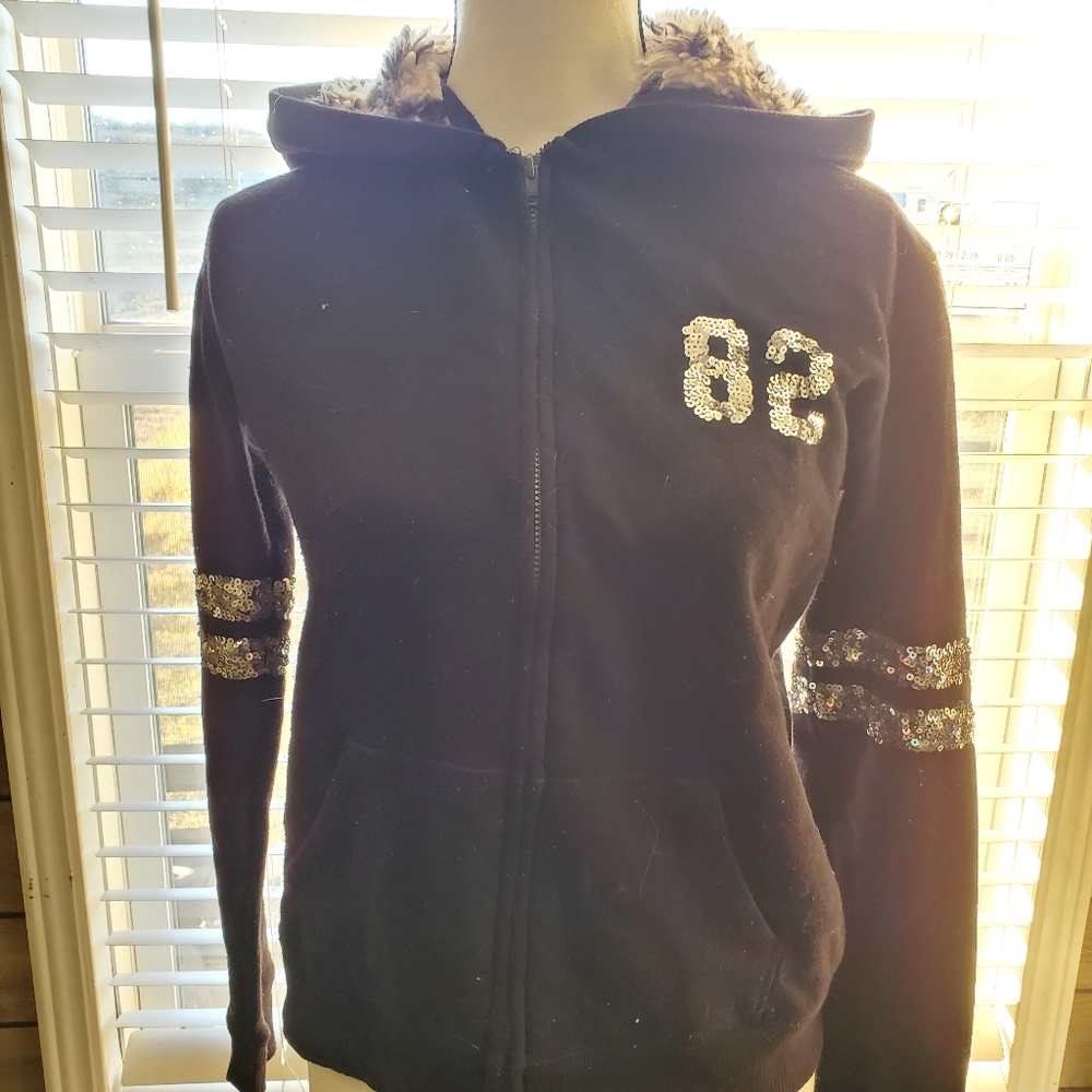 City Streets Fur Hooded Sequin Jacket